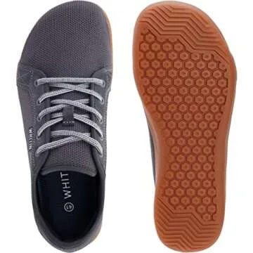 WHITIN Men's Extra Wide Width Fashion Barefoot Sneakers Zero Drop Sole W81 Size 11W Minimus Lifting Minimalist Tennis Shoes Walking Grey Gum 44