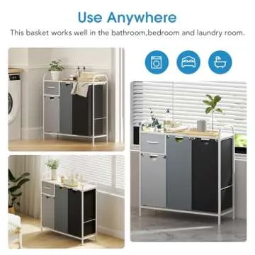 Yecaye Laundry Sorter 3 Section, Laundry Hamper with Shelf and 1 Drawer, 35.7Gal(135L) Laundry Basket Organizer, Pull-Out and Removable Oxford Fabric Laundry Bags for Laundry Room, Bedroom, Bathroom