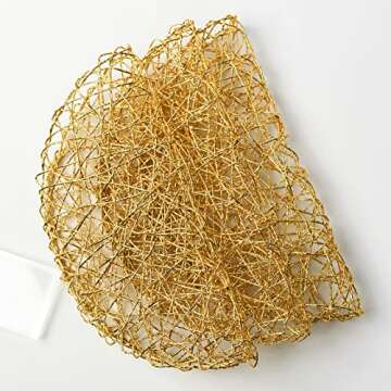 IcosaMro Gold Round Placemats for Dining Table Set of 6 Non-Slip Woven Heat Resistant Circle Table Mats Metallic Place Mats for Table Decor Holiday Christmas Wedding Accent Centerpiece, 14.96 Inches