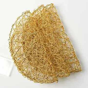 IcosaMro Gold Round Placemats for Dining Table Set of 6 Non-Slip Woven Heat Resistant Circle Table Mats Metallic Place Mats for Table Decor Holiday Christmas Wedding Accent Centerpiece, 14.96 Inches