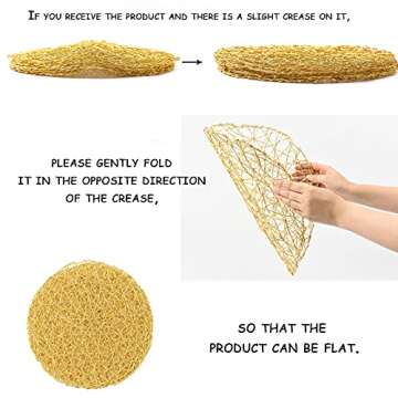 IcosaMro Gold Round Placemats for Dining Table Set of 6 Non-Slip Woven Heat Resistant Circle Table Mats Metallic Place Mats for Table Decor Holiday Christmas Wedding Accent Centerpiece, 14.96 Inches