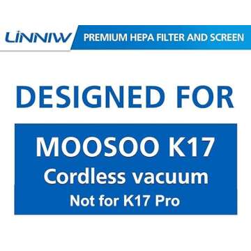 6 Pack K17 Replacement Vacuum Filters, Only Compatible with MOOSOO K17 Cordless Vacuum (Not for K17 Pro), Includes 6 HEPA Filters and 6 Strainer Screens
