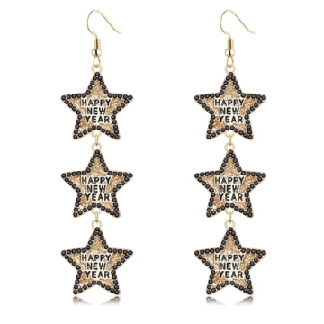 Happy New Year Earrings for Women Beaded Champagne Bottle Glass Earrings Handmade New Year’s Eve Dance Party Earrings Holiday Festive Earrings New Year Gifts (Star)