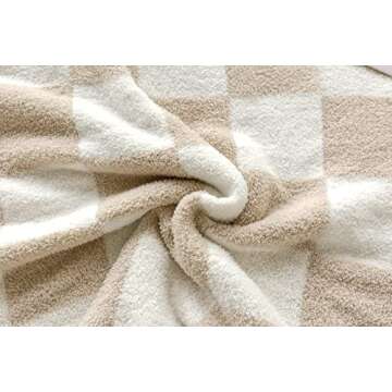 Ultra Soft Classic Checkerboard Chessboard Knitted Throw Blankets Fluffy Microfiber Lightweight Warm Cozy Bed Blankets Decor for Couch Sofa Bed (Cream, Throw 51"X63")