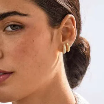 VALLOEY ROVER Women Thick Huggie Hoop Earrings, 14K Plated Gold Dainty Cubic Zirconia Huggie Hoops Cute Hypoallergenic Hoop Earring Minimalist Jewelry Gifts for Lady