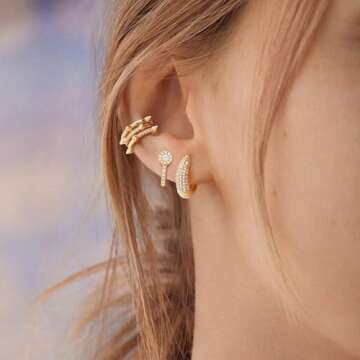 VALLOEY ROVER Women Thick Huggie Hoop Earrings, 14K Plated Gold Dainty Cubic Zirconia Huggie Hoops Cute Hypoallergenic Hoop Earring Minimalist Jewelry Gifts for Lady