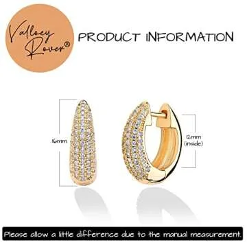 VALLOEY ROVER Women Thick Huggie Hoop Earrings, 14K Plated Gold Dainty Cubic Zirconia Huggie Hoops Cute Hypoallergenic Hoop Earring Minimalist Jewelry Gifts for Lady