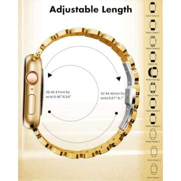 TISIMO Compatible with Apple Watch Band 45mm 44mm 42mm 41mm 40mm 38mm Women,Stainless Steel Metal iWatch Band for iWatch Series 9/SE/SE2/8/7/6/5/4/3/2/1,42mm 44mm 45mm Gold