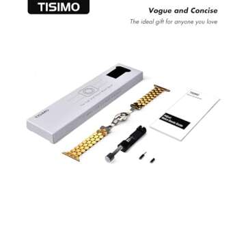 TISIMO Compatible with Apple Watch Band 45mm 44mm 42mm 41mm 40mm 38mm Women,Stainless Steel Metal iWatch Band for iWatch Series 9/SE/SE2/8/7/6/5/4/3/2/1,42mm 44mm 45mm Gold