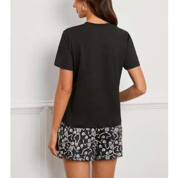 Laqeyko Halloween Pjs Women Skeleton Pajamas Sets Short Sleeve Crop Tee Shirt Top And Shorts Two Pieces Sleepwear Sets Large