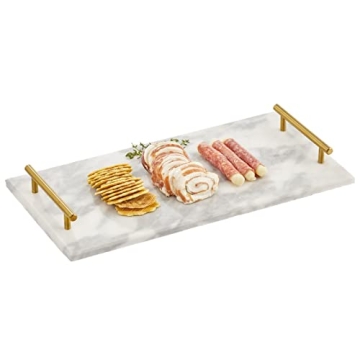 mDesign Thin Marble Pastry Board, Cutting Slab Kitchen Serving Tray with Deco Handles for Baking, Ch...