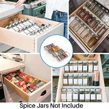 Antimbee Spice Drawer Organizer, 4 Tier- 4 Pack Acrylic Spice Rack Tray for Drawer,Kitchen Spice Rack Tray for Countertop expandable From 13" to 26",Holds up 28 Spice Jars (Jars not Include)