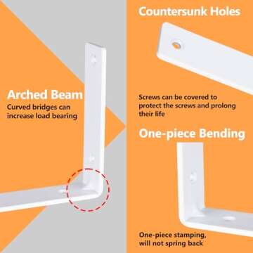 Yoozell Floating L Shelf Brackets, White Shelf Brackets Heavy Duty with Screws, 90° Angle Metal Shelf Brackets & Supports for Kitchen, Bathroom, Warehouse, 160 lb Load Capacity-(6"x6"-12Pack)