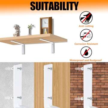 Yoozell Floating L Shelf Brackets, White Shelf Brackets Heavy Duty with Screws, 90° Angle Metal Shelf Brackets & Supports for Kitchen, Bathroom, Warehouse, 160 lb Load Capacity-(6"x6"-12Pack)