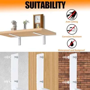 Yoozell Floating L Shelf Brackets, White Shelf Brackets Heavy Duty with Screws, 90° Angle Metal Shelf Brackets & Supports for Kitchen, Bathroom, Warehouse, 160 lb Load Capacity-(6"x6"-12Pack)