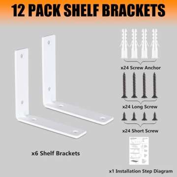 Yoozell Floating L Shelf Brackets, White Shelf Brackets Heavy Duty with Screws, 90° Angle Metal Shelf Brackets & Supports for Kitchen, Bathroom, Warehouse, 160 lb Load Capacity-(6"x6"-12Pack)