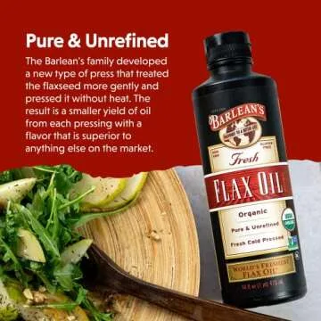 Barlean's Organic Flaxseed Oil Liquid, Cold Press Flax Seeds, 7,640mg ALA Omega 3 Fatty Acid Supplement for Healthy Hair, Skin, and Eyes, Vegan & Gluten Free, 12 oz