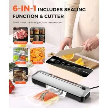 Vacuum Sealer for Food,75 Kpa Precision Suction Power 6-in-1 Food Sealer with Digital Timer, Dry & M...