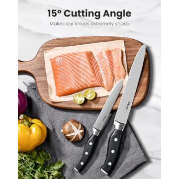Knife Set, Slege 16-Pieces Kitchen Knife Set with Block, Stainless Steel Kitchen Knives with Sharpener, Kitchen Shears and Carving Fork, Black