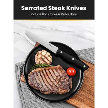 Knife Set, Slege 16-Pieces Kitchen Knife Set with Block, Stainless Steel Kitchen Knives with Sharpener, Kitchen Shears and Carving Fork, Black