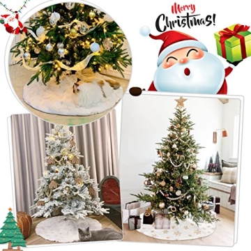 Stunning White Faux Fur Tree Skirt with Gold Accents 24"