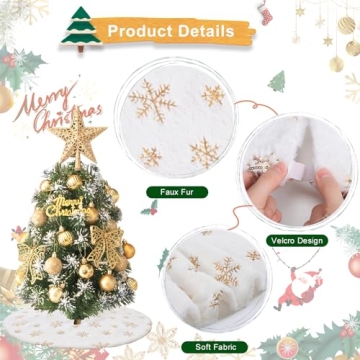 Stunning White Faux Fur Tree Skirt with Gold Accents 24"