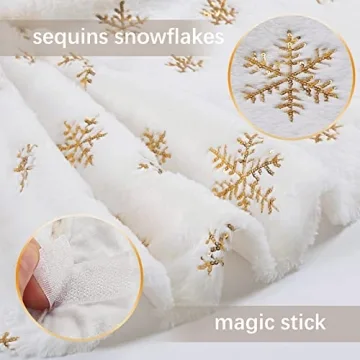 Stunning White Faux Fur Tree Skirt with Gold Accents 24"
