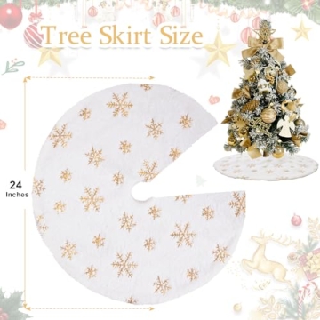 Stunning White Faux Fur Tree Skirt with Gold Accents 24"