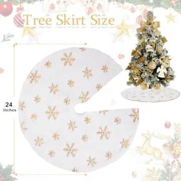 Stunning White Faux Fur Tree Skirt with Gold Accents 24"