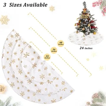 Stunning White Faux Fur Tree Skirt with Gold Accents 24"