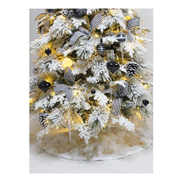 Stunning White Faux Fur Tree Skirt with Gold Accents 24"