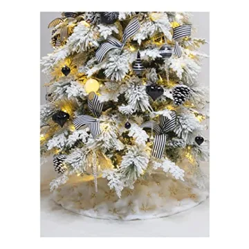Stunning White Faux Fur Tree Skirt with Gold Accents 24"
