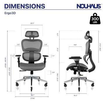 Nouhaus Ergo3D Ergonomic Office Chair Lumbar Support Mesh Office Chair with 4D Adjustable Armrest, A...