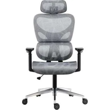 Nouhaus Ergo3D Ergonomic Office Chair Lumbar Support Mesh Office Chair with 4D Adjustable Armrest, Adjustable Headrest and Wheels, Mesh High Back Home Office Desk Chairs (Grey)