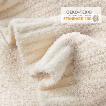 Snuggle Sac Buttery Ivory Throw Blanket for Couch, Reversible Super Soft Knitted Blankets, Warm Cozy Knit Fuzzy Plush Lightweight Throws Dupes for Sofa, Bed, Picnic, Ivory, 50 x 60 inches