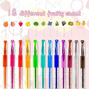 sunacme Fruity Scented Gel Ink Pens, 12 Assorted Colorful Gel Pens for Drawing, Writing, Coloring at...