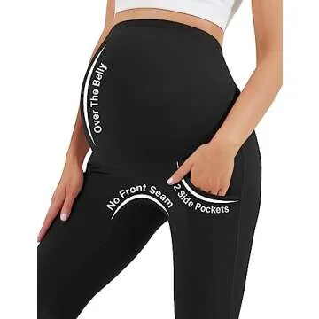 HEGALY Women's Maternity Flare Leggings Over The Belly - Casual Pregnancy Yoga Pants with Pockets Buttery Soft Black