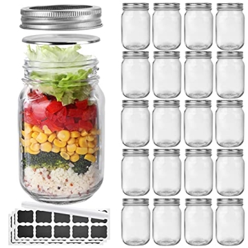 Haneye 20 Pack Glass Mason Jars, 12 oz Clear Glass Jars with Regular Mouth and Silver Metal lids, Ca...