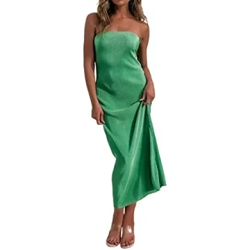Women Sexy Bodycon Tube Dress Fashion Casual Solid Strapless Maxi Long Hollow Skinny Slit Long Dress(31D1,Small)