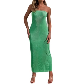 Women Sexy Bodycon Tube Dress Fashion Casual Solid Strapless Maxi Long Hollow Skinny Slit Long Dress(31D1,Small)