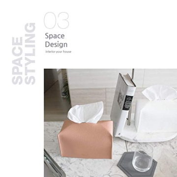 carrotez Tissue Box Cover, [Refined] Modern PU Leather Rectangular Tissue Box Holder - Decorative Holder/Organizer for Bathroom Vanity Countertop, Night Stands, Office Desk 9.5"X5"X5" - Peach Pink