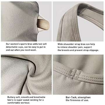 Racerback Sports Bras for Women High Impact Support Padded Workout Yoga Bra with Removable Cups for Fitness Gym Beige