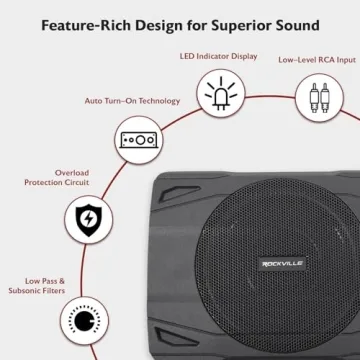 Rockville SS8P 400w Slim Active Subwoofer for Cars Trucks