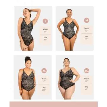 FeelinGirl Shapewear Bodysuit Women Tummy Control Lace Shapewear V Neck Backless Tank Top Thong Body Shapewear Black M