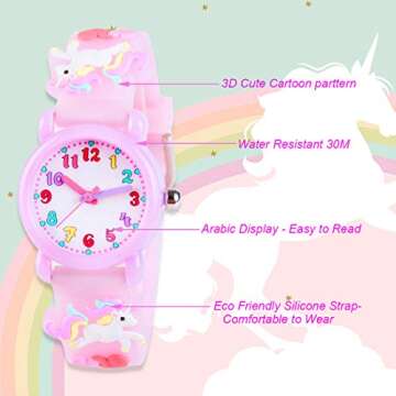 Venhoo Kids Watches 3D Cute Cartoon Waterproof Silicone Children Toddler Wrist Unicorn Watch for 3-1...