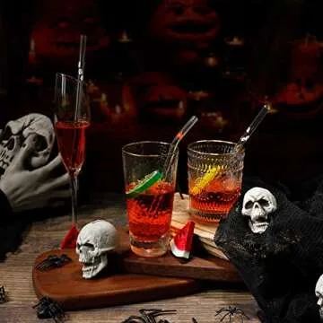 Yoande 10 Pcs Halloween Themed Glass Drinking Straws Pattern Decorative Drinking Straws with Cleaning Brush for Party Supplies (Pumpkin, Ghost)