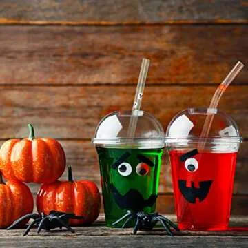 Yoande 10 Pcs Halloween Themed Glass Drinking Straws Pattern Decorative Drinking Straws with Cleaning Brush for Party Supplies (Pumpkin, Ghost)