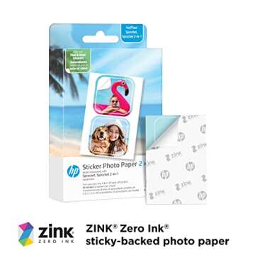 HP Sprocket 2x3” Premium Zink Pre-Cut Sticker Photo Paper, 30 Sheets, Compatible with HP Sprocket Photo Printers
