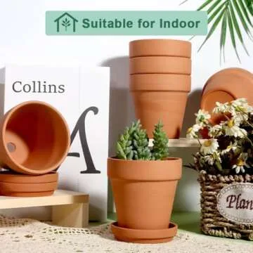Vensovo Terracotta Plant Pots with Saucer - 6 Pack