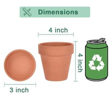 vensovo 4 Inch Terracotta Plant Pots with Saucer - 6 Pack Clay Flower Pots with Drainage, Great for Plants, Crafts, Wedding Favor